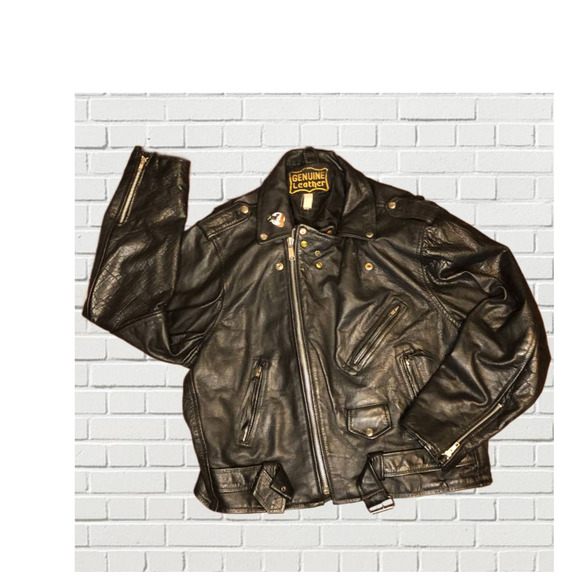 Vintage Other - VTG genuine Leather Moto Biker Jacket 80s 90s Asymetrical Zippers L XL